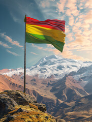 Bolivian flag gently displayed against a clean and picturesque high-altitude scene