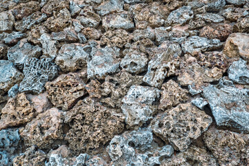 Coral rocks on a house wall in Malindi, Kenya