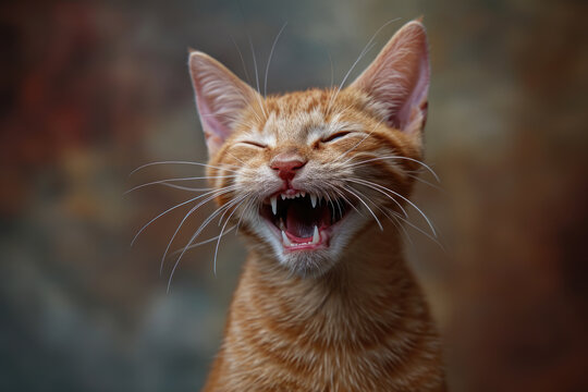 Close-up photograph of cat with its mouth open. Perfect for animal lovers or veterinary-related designs