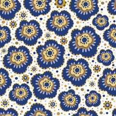 Ditsy liberty style seamless patterns. Set of summer daisy flowers in white and blue. Simple flat modern drawing. Floral texture collection for textile and fashion design. Spring botanical print