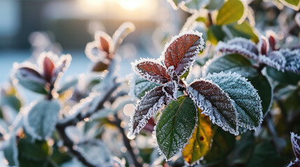 Fototapeta premium Detailed view of plant covered in frost. Perfect for winter-themed designs and nature-inspired projects