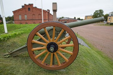 Closeup of old cannon de Bange de 90 mm (Mle 1877)  from WW2.