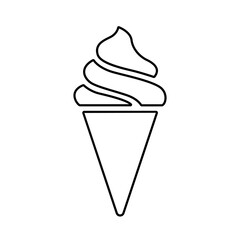 Ice cream line icon, black outline on white. Soft gelato in waffle cone, segmented shape. Vector clipart sign or minimalist logo for web design and print, illustration of summer street food.