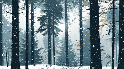 Picturesque image of snowy forest with multitude of trees. This photo can be used to depict winter landscapes or as backdrop for outdoor activities