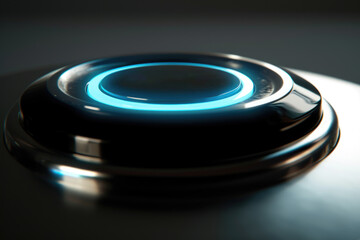 Detailed close-up shot of button placed on table. This image can be used to depict technology, user interface, or interactive concepts