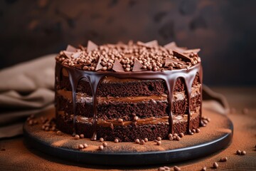 Decadent chocolate cake with dripping frosting.