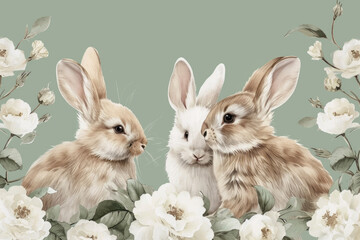 Obraz premium Two rabbits sitting side by side. Perfect for illustrating companionship and friendship