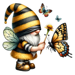 cute bee gnome with honey watercolor