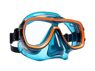 a blue and orange scuba mask