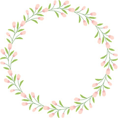 Circular Floral Frame Illustration in Flat Style