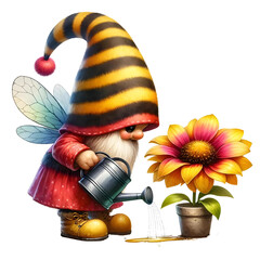 cute bee gnome with honey watercolor