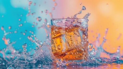 Cool ice tea beverage splash with gradient background