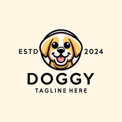 Cute Dog Logo Animal Vector, Funny Pet Icon Symbol, Happy Pet Creative Vintage graphic Design.