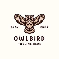 Owl Bird Logo Animal Vector, Fly Bird Icon Symbol, Animal Wildlife Creative Vintage graphic Design.