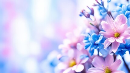 Abstract background with blue and pink flowers with free space.