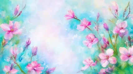 Abstract light background with flowers on both sides.