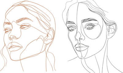 Continuous line drawing of Portrait of a Beautiful Woman's face