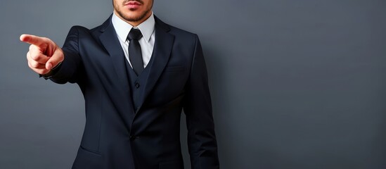 Obraz na płótnie Canvas Generative AI image of businessman in suit pointing
