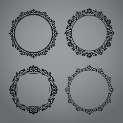 Set of decorative frames Elegant vector element for design in Eastern style, place for text. Floral black and gray borders. Lace illustration for invitations and greeting cards