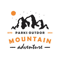 Vintage retro mountain logo emblem. adventure mountain landscape silhouette illustration. for outdoor logo design template