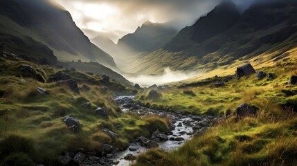 Generative AI image of Ireland mountains landscape