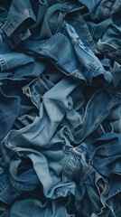 Obraz premium A stack of blue jeans neatly arranged, full screen background