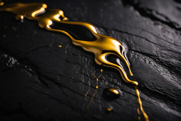 Liquid gold dripping onto a rare dark black rock 