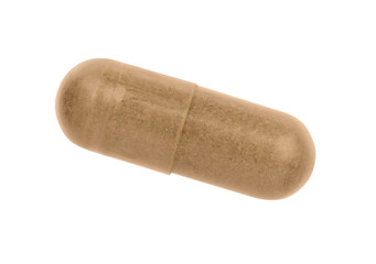 One vitamin capsule isolated on white. Health supplement