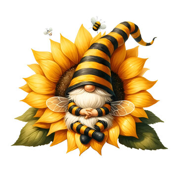 recommend clip art: cute bee gnome with honey watercolor