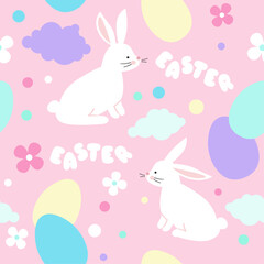 Happy easter bunny with eggs pattern, textile, illustration, vector, seamless,