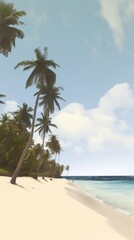 Generative AI image of Places, An image of a tropical beach with palm trees