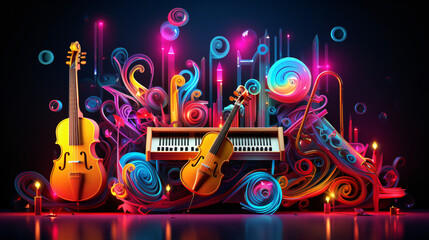 Colorful neon background musical style