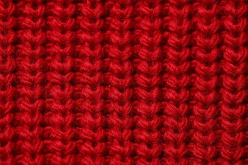 Texture of soft red knitted fabric as background, top view