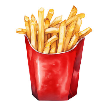 French fries in a red paper box. Generative AI Illustration.