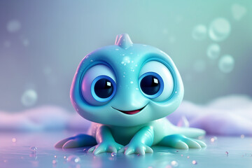 Cute blue monster on a white background. 3d rendering.