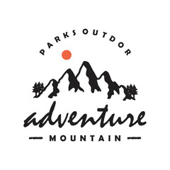 Vintage retro mountain logo emblem. adventure mountain landscape silhouette illustration. for outdoor logo design template