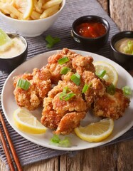 Fototapeta premium Fried Chicken presented in a Tasteful Way - Japanese Karaage Fried Chicken - Battered Chicken Deep Fried