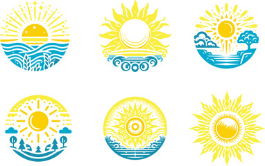 set of sun and sea vector icon, sun and sea vector illustration