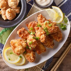 Fried Chicken presented in a Tasteful Way - Japanese Karaage Fried Chicken - Battered Chicken Deep Fried