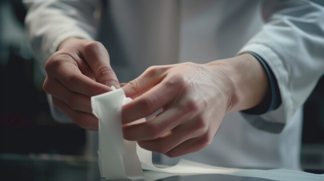 Hands engaged in a delicate task, highlighting the intricacy involved in handling the white material