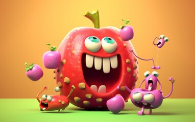 Fototapeta premium Smiling Red Apple With Two Smaller Apples
