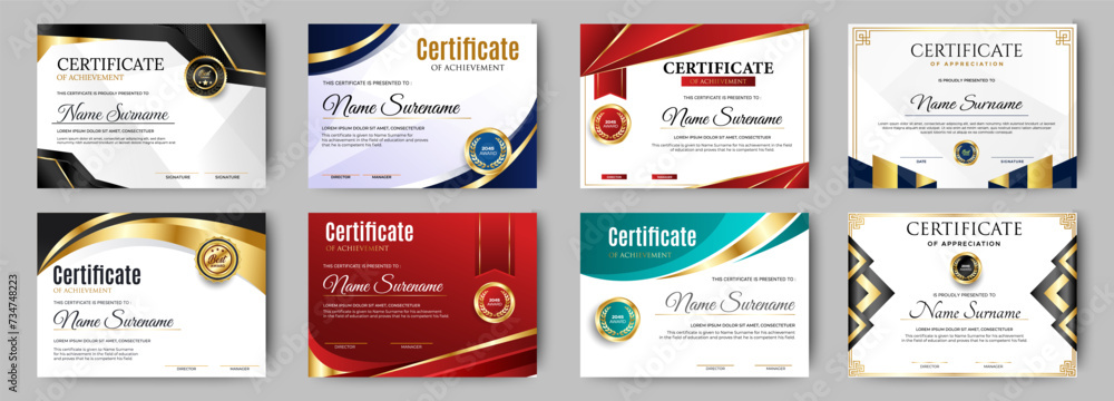 Wall mural certificates of completion template with luxury badge and modern line and shapes. horizontal certifi