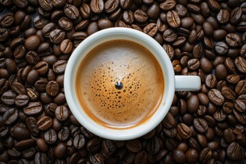 Fototapeta premium love to drink coffee to increase energy coffee cup background. Top view, flat lay