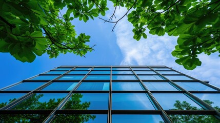 Modern office building with green leaves. modern office building with green leaves