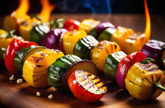 Appetizing vegetables cooked on the grill, Vegetables cooked on the fire. BBK