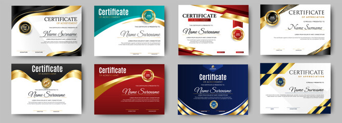 certificates template design. eight horizontal diploma certificates. vector	
 - obrazy, fototapety, plakaty