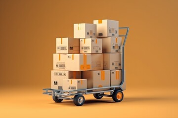 Cardboard box packages on the trolley. Logistics and distance service,concept delivery shopping online screen shop store, AI generated