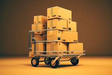 Cardboard box packages on the trolley. Logistics and distance service,concept delivery shopping online screen shop store, AI generated