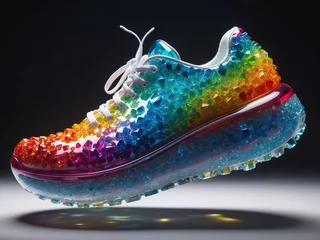 Selbstklebende Fototapeten Colorful Highly detailed rainbow of crystal sneakers. Generative Ai © DSM