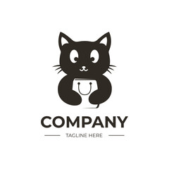Cat and shoping bag logo design icon